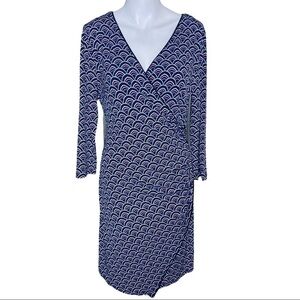 Stitch Fix 41 Hawthorn Lanora Printed Faux Wrap Jersey Dress 3/4 Sleeve Sz M